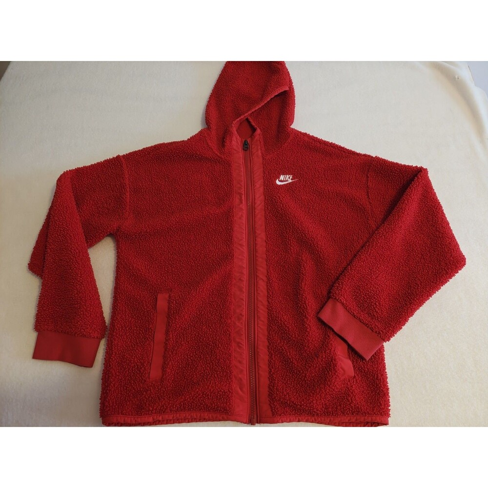 Nike Kids Large Red Hooded Full Zip Sherpa Fleece Sweatshirt Sportswear